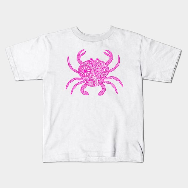 Mandala Crab (pink and white) Kids T-Shirt by calenbundalas